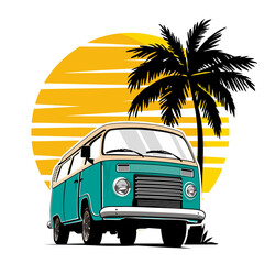 Endless summer with car illustration