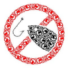 Vector no fishing icon mosaic. No fishing mosaic is made with randomized recursive no fishing elements. Recursive combination for no fishing icon.