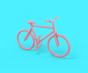 Pink bike on a blue background. Minimalistic design object. 3d rendering icon ui ux interface element.