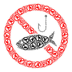 Vector restricted fishing icon composition. Restricted fishing composition is done of random recursive restricted fishing pictograms. Fractal composition of restricted fishing icon.