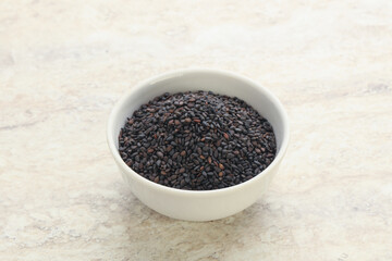 Black sesame seeds in the bowl