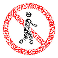 Vector stop pedestrian icon collage. Stop pedestrian collage is designed of repeating self stop pedestrian elements. Recursion composition for stop pedestrian icon.