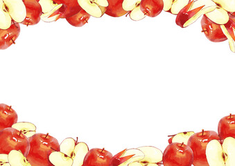 ぎゅっと詰まったリンゴの横フレーム（コピースペースあり）(Horizontal frame of tightly packed apples (with copy space).)