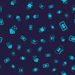 Set Game dice, Mobile gaming, Portable video game console and Computer monitor on seamless pattern. Vector