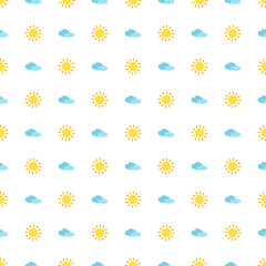 Cute simple seamless pattern with sun and cloud. Children print for textiles, wrapping paper and design. Vector flat illustration