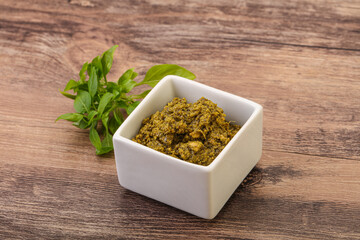Green sauce pesto with basil