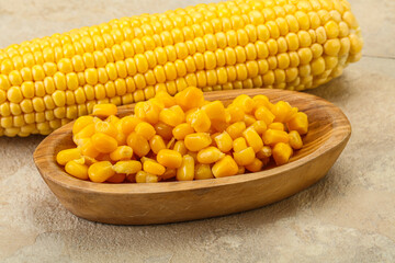 Sweet yellow corn in the bowl