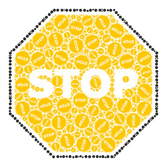 Vector octagon warning stop icon collage. Octagon warning stop collage is formed of random recursive octagon warning stop items. Recursive collage from octagon warning stop icon.