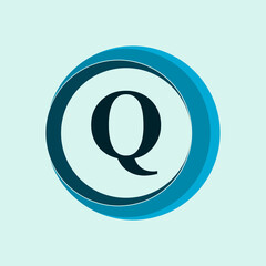 Vector abstract circle rotating logo design element with letter q.