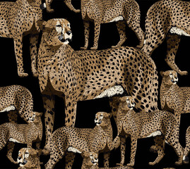 Vector sketch of walks leopard.Seamless leo pattern.Animal print.