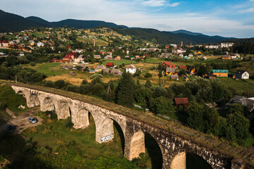 The largest and oldest viaduct in Ukraine, a brick and old railway bridge.