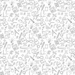 Seamless background with simple icons on the theme of mathematics and learning , the dark contour on a white background