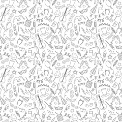 Seamless pattern on the theme of masquerade and carnival , simple contour icons, black contour on white background