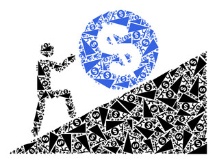 Vector man rolling dollar up icon mosaic. Man rolling dollar up mosaic is composed with random recursive man rolling dollar up icons. Recursive mosaic of man rolling dollar up icon.