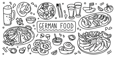 Georgian cuisine, food. Simple doodle outline style. Vector stock black and white illustration.