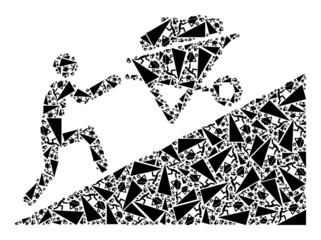 Vector move up wheelbarrow icon collage. Move up wheelbarrow collage is composed with repeating recursive move up wheelbarrow parts. Recursive collage of move up wheelbarrow icon.