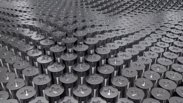 Looping abstract metal cross screws rotation and up down movement animation.Screensaver.Metal. Tools equipment industrial background.
