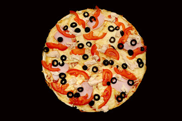 pizza with salami and tomato