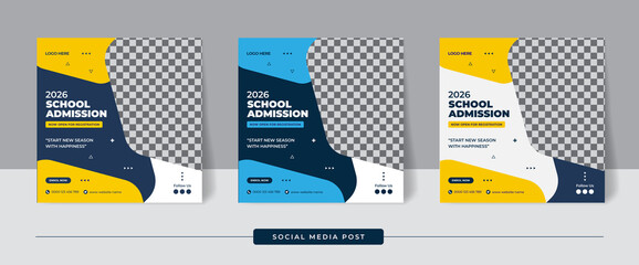 School admission social media post template, kids banner, school admission web banner template - obrazy, fototapety, plakaty