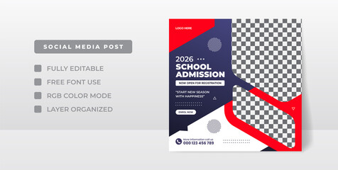 School admission social media post template, kids banner, school admission web banner template