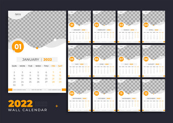 Yellow Modern 2022 Wall Calendar,  Wall calendar design, clean, modern