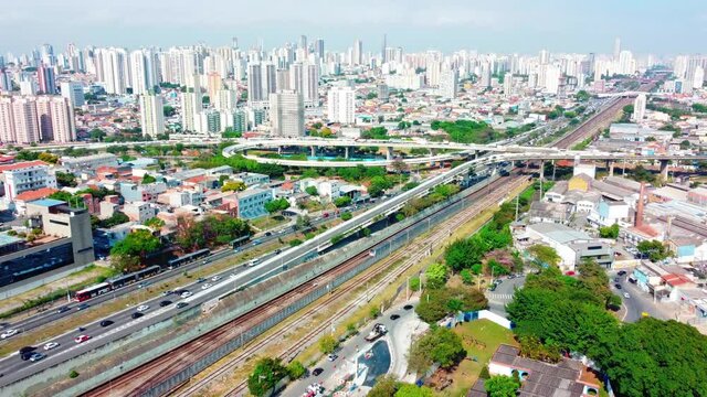 Why subway is better than cars aerial video amazing city landscape Sao Paulo Brazil