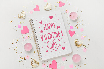 Beautiful greeting card for Happy Valentines Day with notebook