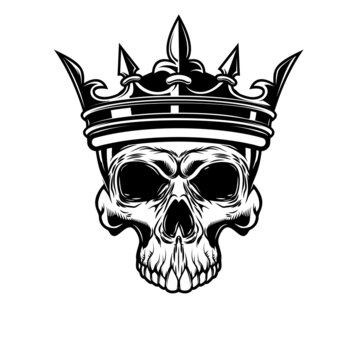 Skull with king crown. Design element for logo, label, sign, emblem. Vector illustration