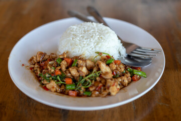 Stir fried Thai basil with minced pork