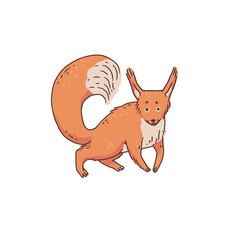 Red squirrel. Cartoon outline illustration of cute animal character.