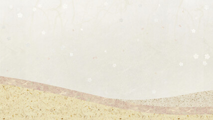 和紙テクスチャ　淡い色調の曲線模様　桜の花　和風　グラフィック素材