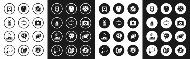 Fototapeta premium Set No Smoking, Date fruit bowl, Ramadan Kareem lantern, Traditional carpet, Octagonal star, Shirt kurta, Hands praying position and Muslim man prays icon. Vector