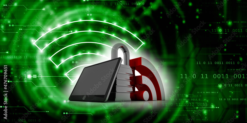 Poster 3d rendering transmitter mobile wifi protect lock