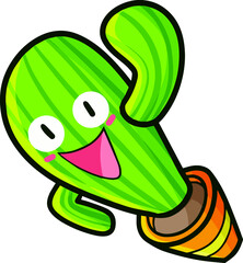 Fototapeta premium Funny cactus character in an orange pot from top view