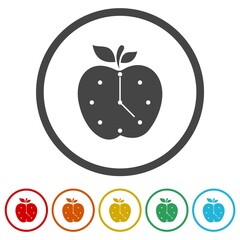 Clock apple icon isolated on white background, color set
