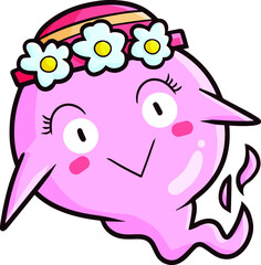 Cute pink female ghost with flower hat