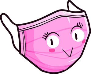 Kawaii pink face mask female cartoon smiling with love