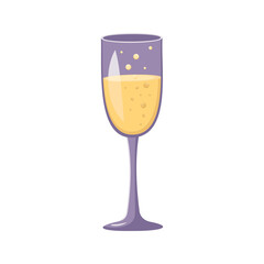 Glasses of sparkling wine with bubbles for holiday, party and birthday. Alcohol drink for Christmas and New year. Vector flat illustration