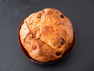 Whole Panettone Italian Sponge Cake or Sweet Bread from Milan, Served Traditionally for Christmas