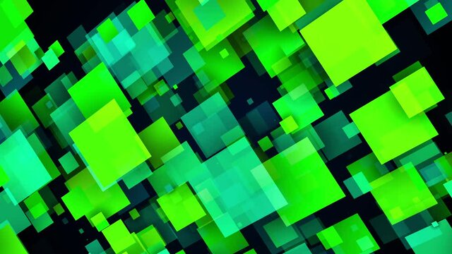 Quadrangular shapes in 3d render of random movement. Futuristic cyber landscape with transparent geometric layers and shifting structures. Creative graphic web interior.