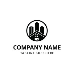 Abstract illustration of modern building logo with circle. Apartment vector design template