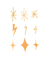 Obraz premium Gold shine set in modern style on white background. Isolated vector elements.