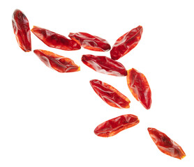 Red chili peppers on a white background.
