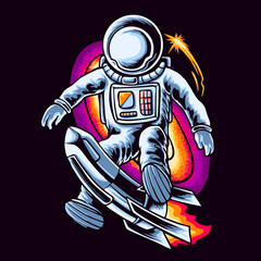 Astronaut Galaxy Space eart, moon, rocket, Skate Vector Illustration t shirt design