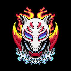 Japanese Fox kitsune Mask Vector Illustration tshirt design