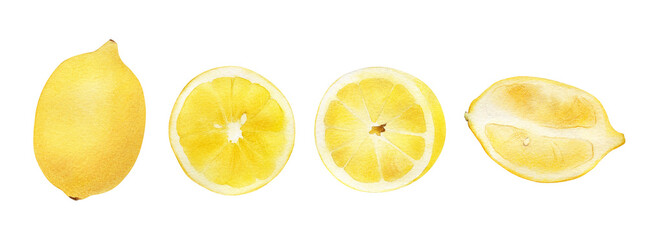 Watercolor lemon illustrations set. Hand-drawn vintage tropical yellow citrus fruit isolated on white background. Healthy food, cooking ingredient - obrazy, fototapety, plakaty