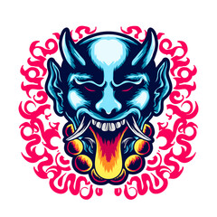Japanese hannya Mask head Vector illustration t shirt design