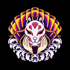Japanese Fox kitsune Mask Vector Illustration tshirt design