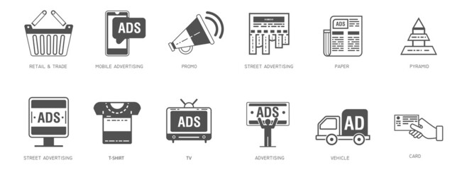 Icons of advertising marketing product promotion illustration

