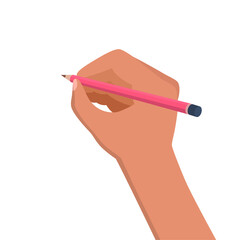 Hand holding pencil ready to write, isolated on transparent backfround. Illustration